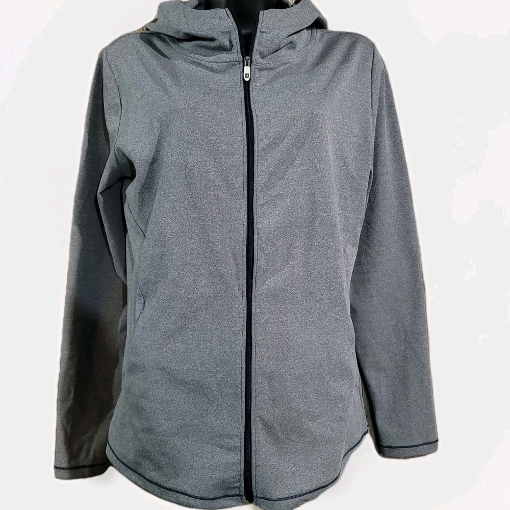 FJ FootJoy Full-Zip Hoodie Womens Size M Gray Stretch Moisture Wick Golf Active